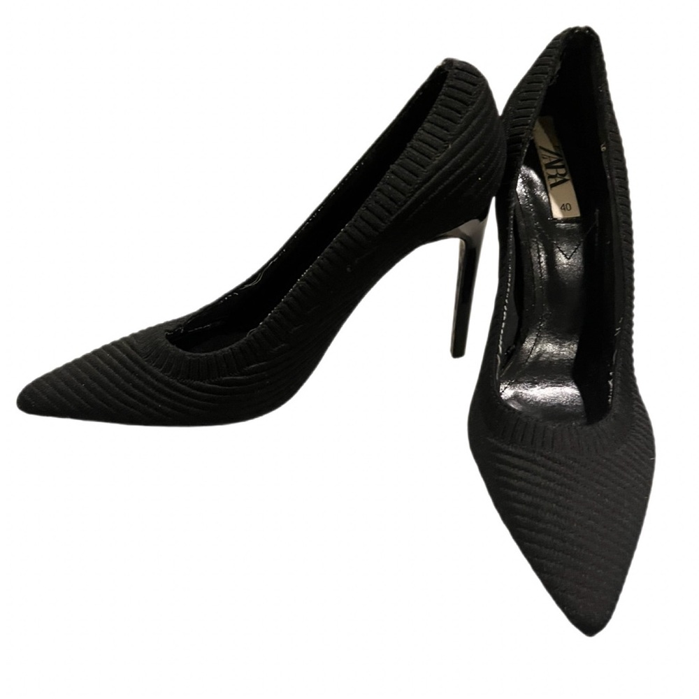 Zara Textured Rib Knit Black Heels